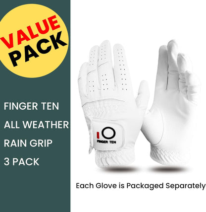 All Weather Grip Golf Gloves Men 3 Pack | for Left Hand, Soft Breathable Comfortable in Wet Hot Humid, Flexible Design for Swing Control, Durable Long Lasting Use