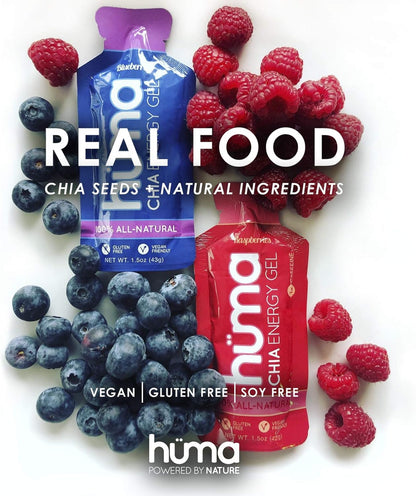 Huma Chia Energy Gel, Blueberries, 12 Gels | Real Food, Stomach Friendly Energy Gels