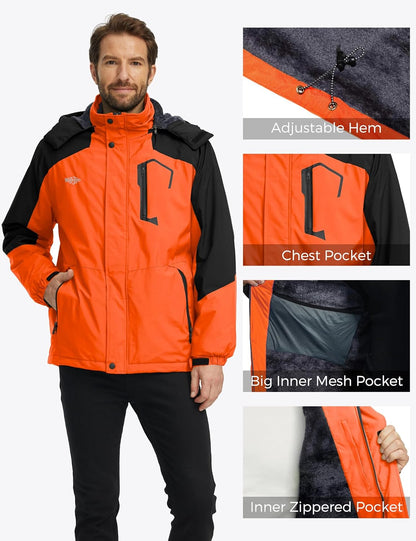 Men'S Softshell Waterproof Polar Fleece Breathable Climbing Ski Coat | Drawcord Adjustable Storm Hood & Detachable Hood for Lightweight Daily Wear