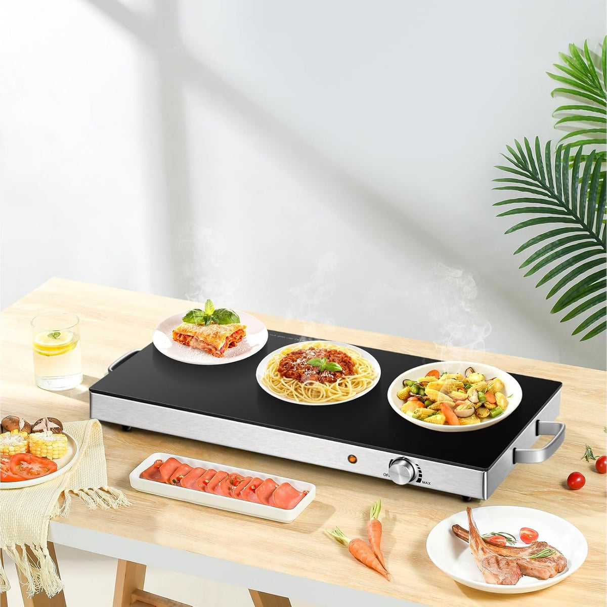 Electric Food Warmer 2 Packs, 22''X15'' Food Warmers for Parties, Adjustable Temperature Control, Tempered Glass Surface, Hot Plate for Buffet, Electric Warming Tray for Restaurants, Events