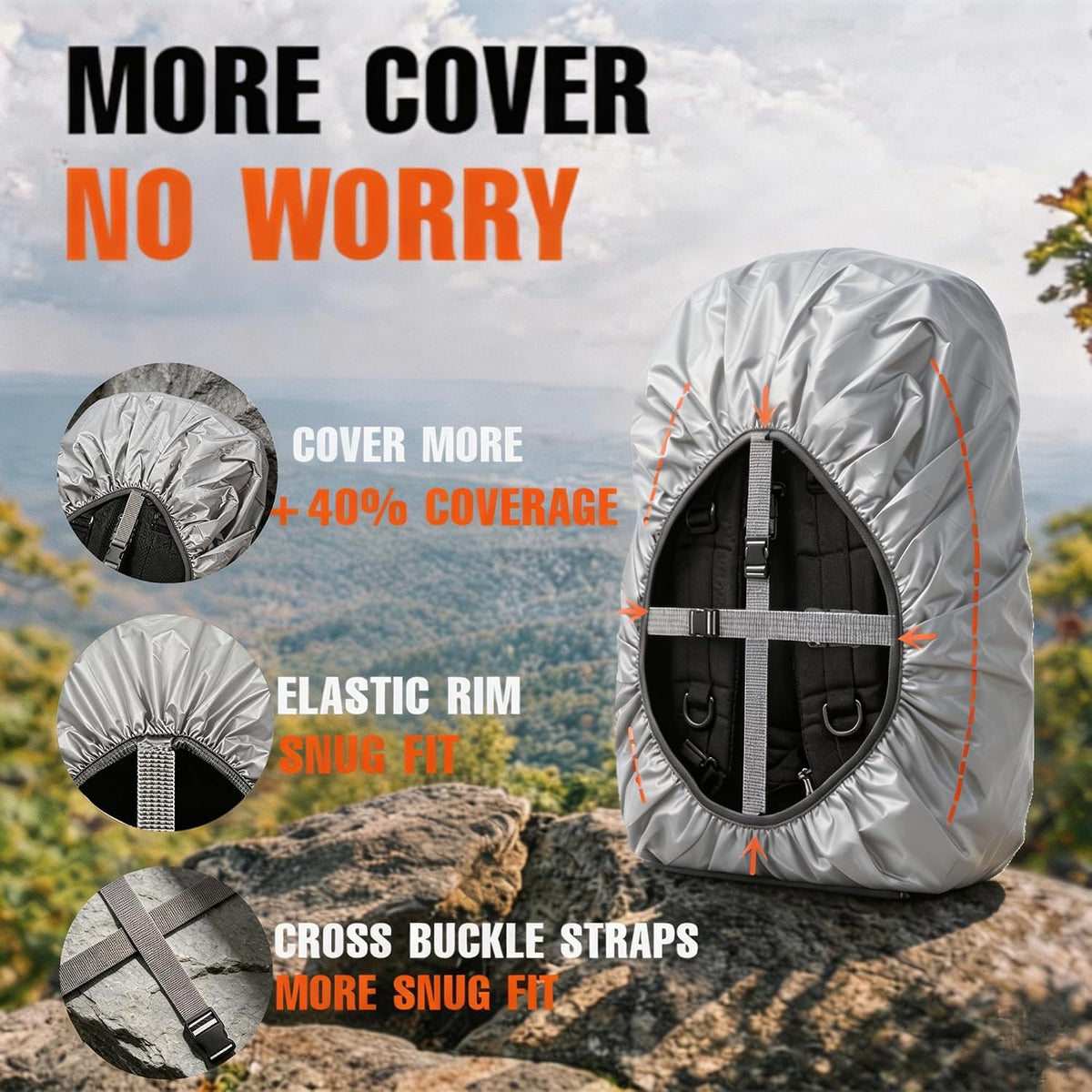 12000Mm Waterproof Backpack Rain Cover for Hiking Camping Travel | 12000Mm Ultra-Waterproof, Upgraded Ultra-Strong Multilayer Fabric, Antislip Cross-Buckle Strap, for Outdoor Commuting School
