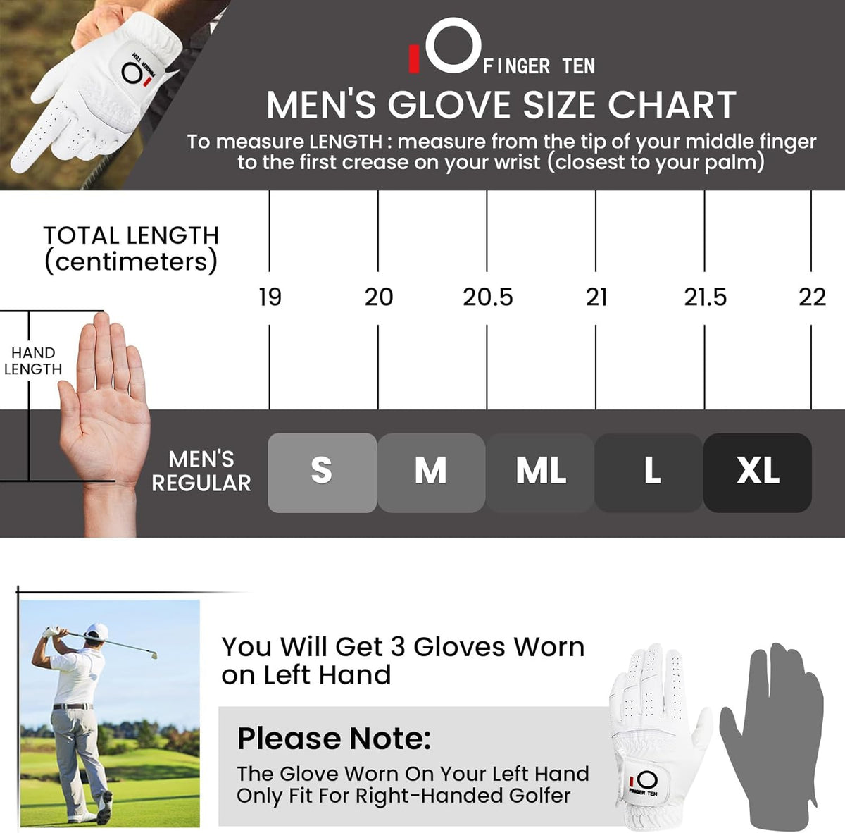 All Weather Grip Golf Gloves Men 3 Pack | for Left Hand, Soft Breathable Comfortable in Wet Hot Humid, Flexible Design for Swing Control, Durable Long Lasting Use