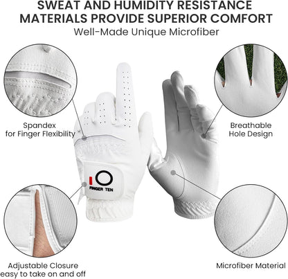All Weather Grip Golf Gloves Men 3 Pack | for Left Hand, Soft Breathable Comfortable in Wet Hot Humid, Flexible Design for Swing Control, Durable Long Lasting Use