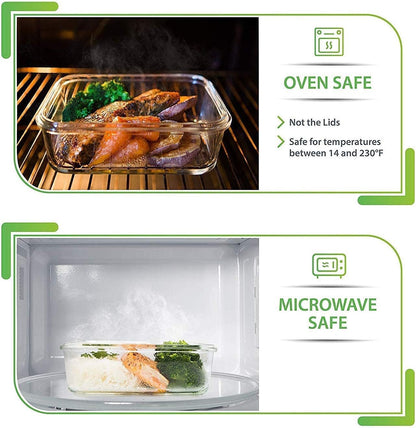 5 Pack 30Oz Glass Containers with Lids - 1 Compartment | Borosilicate Glass Meal Prep Containers - Airtight Leak-Resistant Lids, Microwave, Oven & Freezer Safe (5-Pack, 30 Oz)