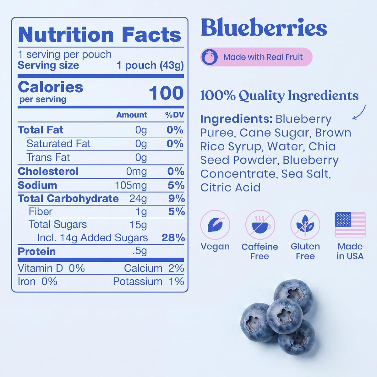 Huma Chia Energy Gel, Blueberries, 12 Gels | Real Food, Stomach Friendly Energy Gels