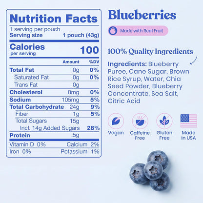 Huma Chia Energy Gel, Blueberries, 12 Gels | Real Food, Stomach Friendly Energy Gels