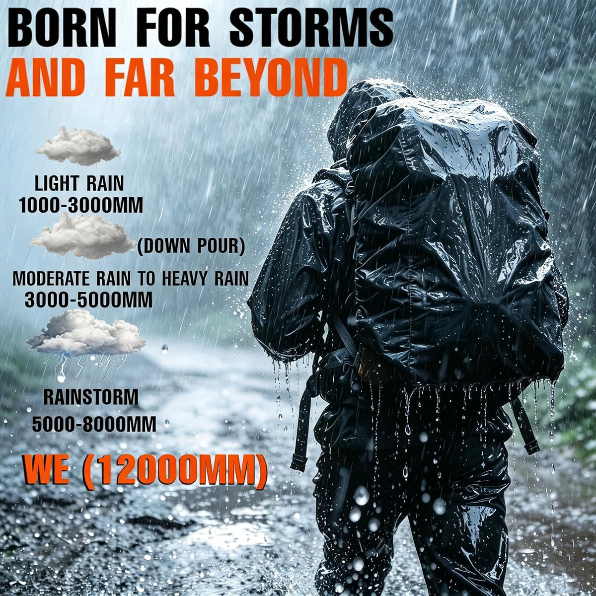 12000Mm Waterproof Backpack Rain Cover for Hiking Camping Travel | 12000Mm Ultra-Waterproof, Upgraded Ultra-Strong Multilayer Fabric, Antislip Cross-Buckle Strap, for Outdoor Commuting School