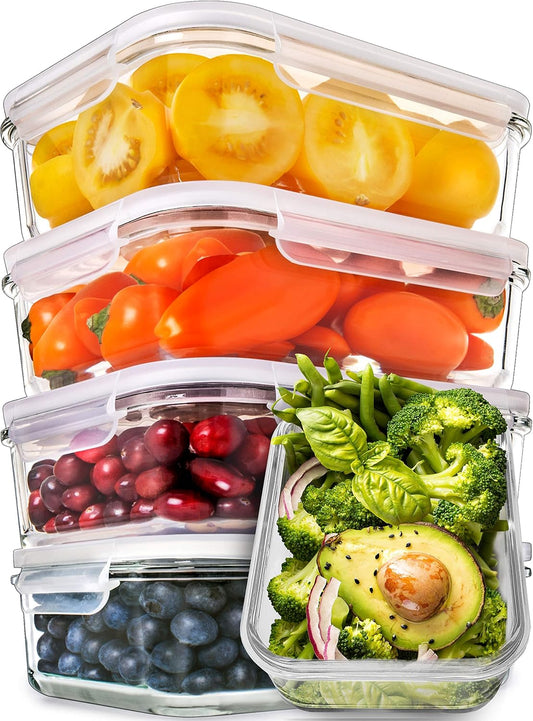 5 Pack 30Oz Glass Containers with Lids - 1 Compartment | Borosilicate Glass Meal Prep Containers - Airtight Leak-Resistant Lids, Microwave, Oven & Freezer Safe (5-Pack, 30 Oz)