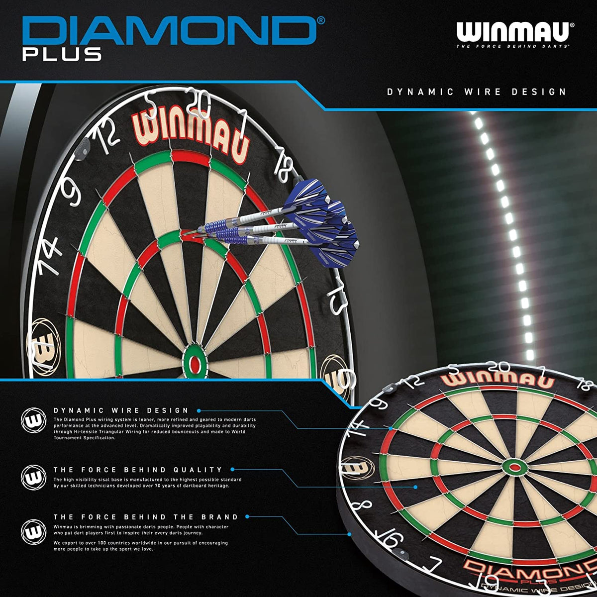 |Diamond plus Dart Board, Cabinet Set or Surround Set | Professional  Dart Board | Staple-Free Bullseye | Angled Wiring Reduces Bounce-Outs