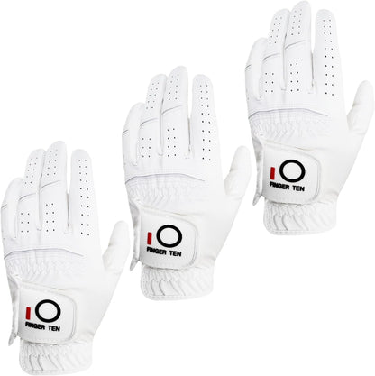 All Weather Grip Golf Gloves Men 3 Pack | for Left Hand, Soft Breathable Comfortable in Wet Hot Humid, Flexible Design for Swing Control, Durable Long Lasting Use