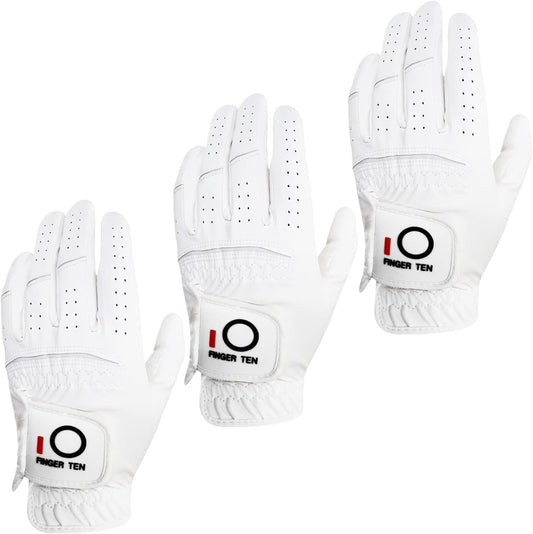 All Weather Grip Golf Gloves Men 3 Pack | for Left Hand, Soft Breathable Comfortable in Wet Hot Humid, Flexible Design for Swing Control, Durable Long Lasting Use